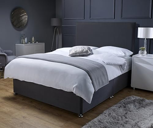 Savako Premium - Black Plush Divan Bed with Memory Foam Mattress and Headboard with Chrome Feet - (4ft Small Double - 120cm x 190cm)