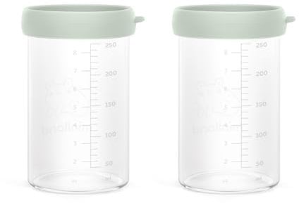 Miniland Ecosized Lot de 2 boîtes hermétiques graduées en verre de 250 ml idéales pour le lait maternel.