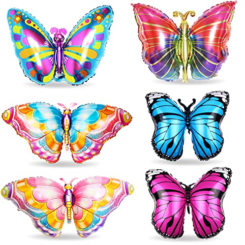 6 bunte Schmetterlingsballons, XXL Druck Luftballons, bunte Schmetterlingsblätter, Dekorationen für Themenpartys, Geburtstage, Hochzeiten, Babypartys