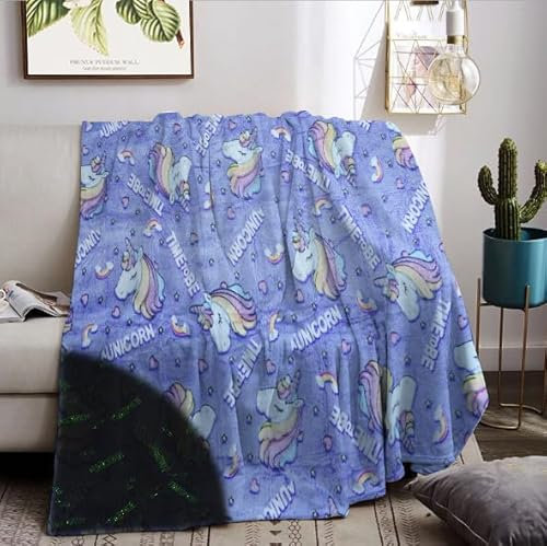 HSGLGNA Kuscheldecke Kinder Dinosaurier Decke Leuchtet im Dunkeln,Dinosaurier Muster Weiche Mikrofaser Flauschig Decke,Tolle Geschenke für Dino Liebhaber (Einhorn-A, 150x200 cm)