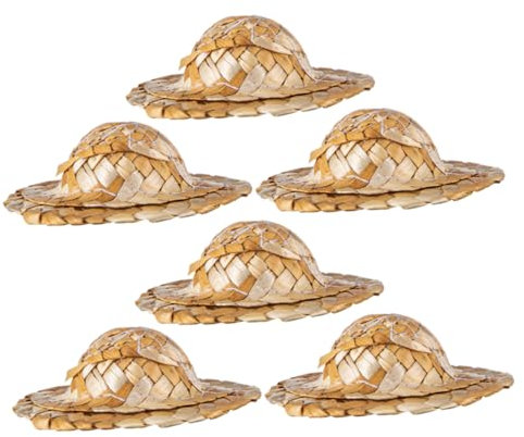 NAMOARLY 6pcs Cocktail Decoration Hat Fiesta Party Hats Doll Straw Diy Craft Hats Disco Cowboy Hat Wine Cup Cowboy Hats Straw Hat Modeling Toppers Rattan Decorative Hat Wine Glass