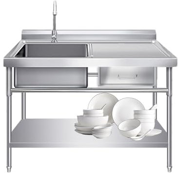 Fregadero Independiente de Un Solo Tazón, Fregadero para Exteriores con Cajón, Fregadero Independiente Comercial, Fregaderos para Exteriores para Cocina, Baño, Restaurante, Granja, Lavandería (Size :