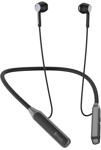 Hmusic Cuffie Bluetooth da collo, auricolari wireless con 30 ore di riproduzione, IPX5 impermeabile, isolamento del rumore auricolari wireless per il lavoro, sport, corsa, gioco (nero)