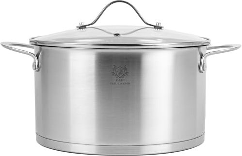 KARL HAUSMANN Faitout Inox - 6.1L - 24 cm - Marmite Induction en Acier Inoxydable 18/0 - Casserole avec Couvercle en Verre - fait tout tous feux - Faitouts Avec Échelle de Mesure - Cocotte Inox