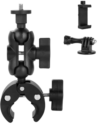 UTEBIT Action Kamera Halterung für Motorrad mit 1/4 Schraube, Aluminium Kamera Halterung mit Dual 360° Drehbare Kugelkopf Kamera Klammer Halter für GoPro, für Insta360, für DJI Osmo und Handy