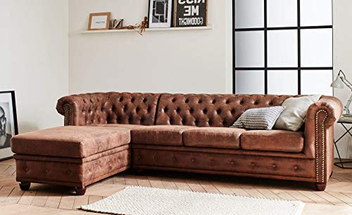 Lisa Design Winston - Ecksofa Chesterfield - 4 Sitzplätze - Industriestil - Links Braun