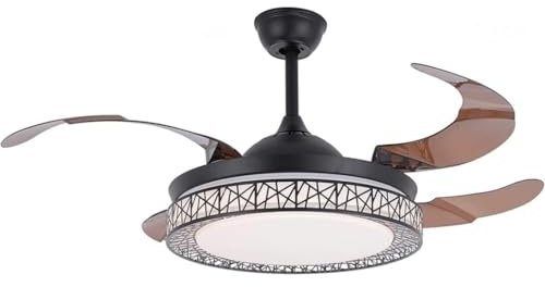 RUVOO Ventilador Techo con luz Lampara Ventilador Techo Luz De Ventilador De Techo Integrada con 4 Aspas Retráctiles, Lámpara LED Moderna con Control Remoto Ventilador de Techo con luz(52inch)