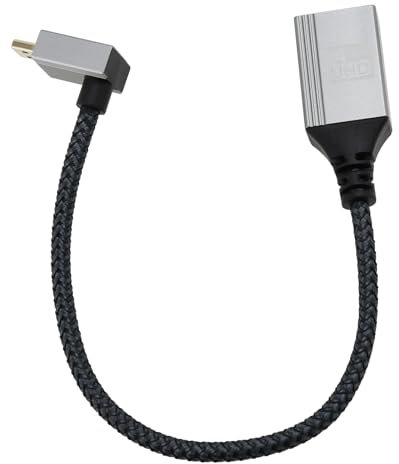 VGOL Câble Adaptateur 4K Micro HDMI vers HDMI Câble Mâle vers Femelle Coudé à 90 Degrés Câble en Nylon Tressé Court de 20cm Support 4K UHD pour TV pour Ordinateur Portable Angle vers Le Bas
