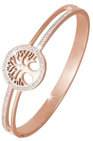 MILAKOO Arbre de Vie Bracelet Femme en Acier Inoxydable Bracelets Ovales 6mm Bracelet Arbre De Vie ChaîNe de Bras pour Femmes Or Rose