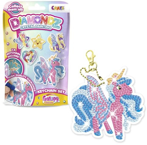 DIAMONDZ CRYSTAL PAINTING Keychain Set Galupy Unicorn - Diamond Painting Kinder Schlüsselanhänger Set, DIY Diamant Malerei Bastelset, Mosaikherstellung für Kinder