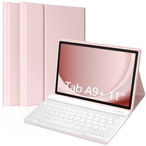 Bluetooth Keyboard Case for Samsung Galaxy Tab A9+/ A9 Plus 11 Inch 2023(SM-X210/X216/X218), UK Layout Slim Wireless Detachable Keyboard with Auto Wake/Sleep Cover (A9PLUS(Pink))