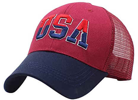 Männlich Weiblich Neutral Amerika Flagge Stickerei Grid Baseball Caps Verstellbare Hut Visiere Baseballmütze (NY3, One Size)
