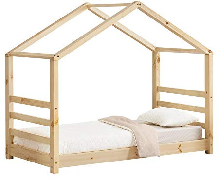 Massivholz Kinderbett mit Lattenrost Hausbett Design 80x160 cm Jugendbett für Kinder