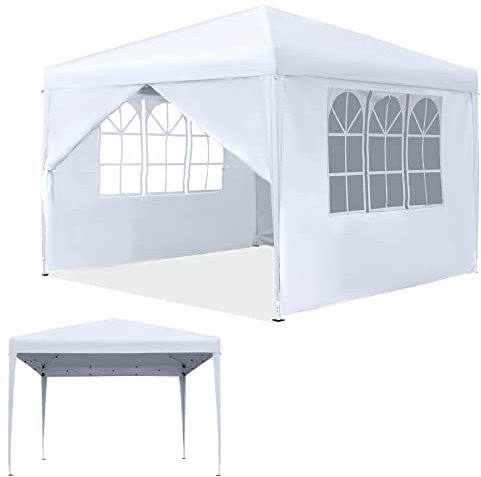 SUBTLETY 2,5x2,5m Garten Pavillon Wasserdicht Faltpavillon Set UV-Schutz 50+ Gartenzelt mit 4 Seitenwänden Partyzelt aus Oxford Tuch & Metallrahmen 9㎡ Gartenpavillon für Feste Camping (Weiß)