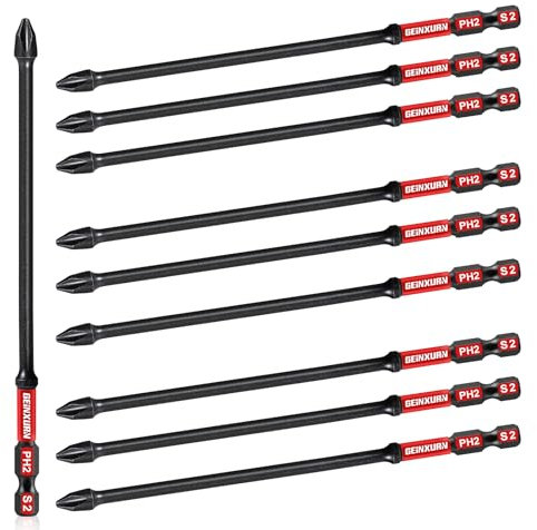 Geinxurn PH2 Kreuzschlitz Schrauber Bit Set, 10 Stück 150mm Lange #2 Phillips Magnetisch Schlagfester Bitsatz, 1/4 zoll Sechskantschaft S2 Legierter Stahl Treiberbits, Bulk