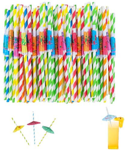 50 Pcs Cocktail Straws, Tropical Party Supplies Cocktail Umbrella Straws, Drink Straws, Food Drink Decorations with Straws for Beach Birthday Festival Tropical Summer Pool Party(Color Random)