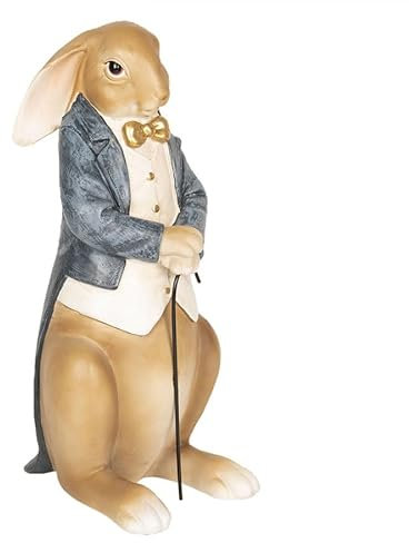 Generisch Hase Osterhase Mann mit Stock 32 cm hoch, Hasenmann Deko Frühling Ostern Tischdeko Landhausdeko Vintage