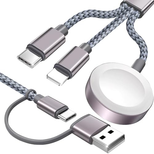 USB C Charger for Apple Watch iPhone Upgraded 3 in 2 Multi Charging Cable Compatible with iWatch Ultra/SE/10/9/8/7/6/5/4/3/2/1 & iPhone 16/15/14/13/12/11/Galaxy S23/Airpods (Grey)