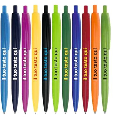 pubblienne Set 100 Penne a Sfera Personalizzabili con Scritta - Confezione di Penne a Scatto Personalizzate - Idea per Ufficio, Inaugurazioni, Fiere, Gadget Promozionali