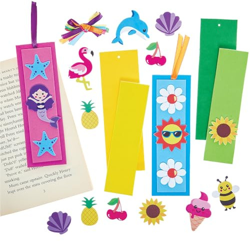 Baker Ross FN414 Summer Bookmark Kits - Pack of 6, Bookmark Making for Kids, World Book Day Crafts
