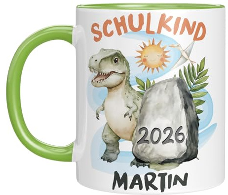 LIEBTASTISCH - Personalisierte Tasse für Kinder mit Namen - für Jungs - Geschenkidee - Einschulung - Prinz - Schultüte - 2026 - Grun