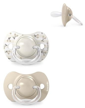 Suavinex, Pack de 2 Chupetes para Bebés 0/6 Meses y Recién Nacidos, con Tetina Fisiológica de Silicona SX Pro Simétrica, Plana y Flexible, Respeta el Desarrollo Bucodental, Birdies Beige