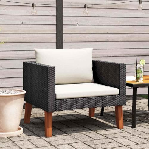 Frdhee Jugendsofa Gartensofas, 1-Sitzer-Gartensofa mit Auflagen Poly Rattan Schwarz für Garten Terasse Balkon
