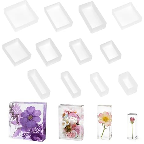 Neikafan 12 Pezzi Stampi Rettangolari in Silicone per Resina Epossidica | Epossidica Cubo Stampi Quadrato per Rosa in Resina Epossidica per Fabbricazione Gioielli Candela e Sapone, Fai Da te Deco