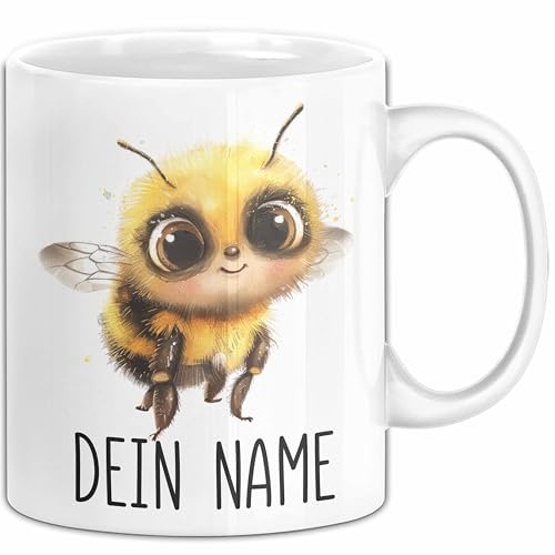 Biene Tasse mit Namen – Personalisierte Tasse Geburtstag Geschenkidee süßes Bienemotiv Niedlich Verspielte Namenstasse (Weiß)