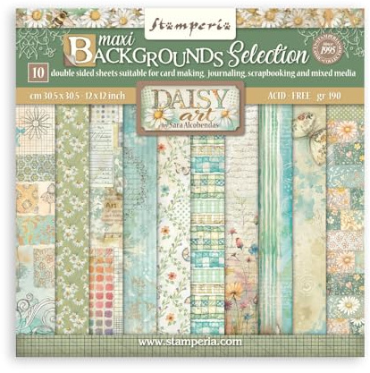 Stamperia - Scrapbook Paper Pad for Scrapbooks, Albums, Cards, Bullet Journals and More, Acid Free, Double-Sided, Perfect for Crafts and Gifting (Daisy Art Background Selection) (30.5 x 30.5cm)