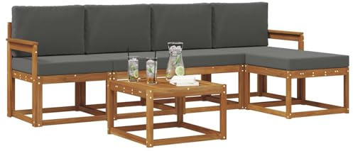 vidaXL Outdoor-Sofagarnitur mit Kissen 6 pcs Natur und Anthrazit, Gartenlounge-Set, Moderne Akazien-Couch, strapazierfähiges Outdoor-Sofa, stylische Terrassenmöbel