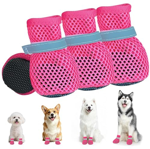 XIABYAYU 4 PCS Bottes de Protection Chien, Botte Chien Ete, Chaussures pour Chiens été, Respirant Et Confortable, Convient à Une Utilisation Intérieure Et Extérieure en Ete/Rose M