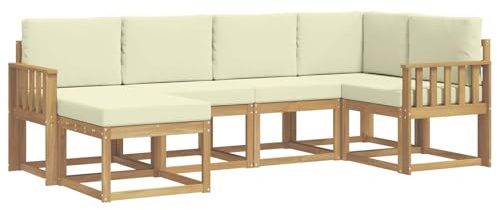 vidaXL Outdoor-Sofagarnitur mit Kissen 6 pcs Weiß und Creme Polyester, Garten-Sofa, modernes Outdoor-Komfort-Set, langlebige Sitzgarnitur für Entspannung und Terrasse