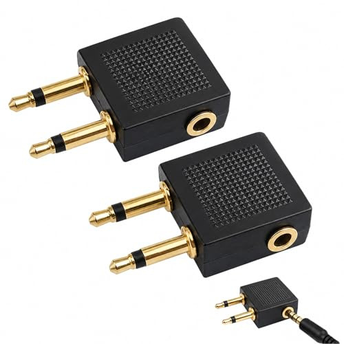 2 adattatori jack aereo, adattatore jack da 3,5 mm per cuffie d'ascolto aereo placcate in oro, adattatore audio jack per convertitore multimediale in volo, doppio jack adattatori Airline per cuffie di