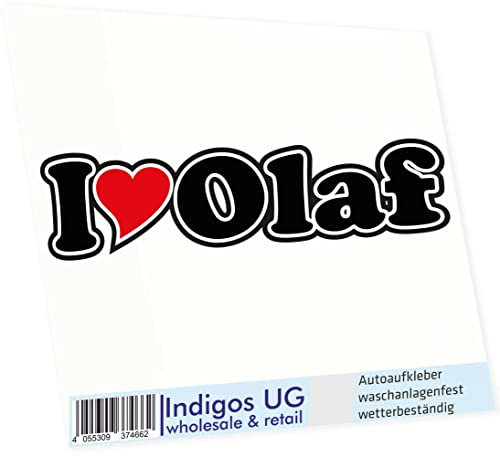 INDIGOS UG - Aufkleber - Autoaufkleber I Love Heart - Ich Liebe mit Herz 15 cm - I Love Olaf - Auto LKW Truck - Sticker mit Namen vom Mann Frau Kind