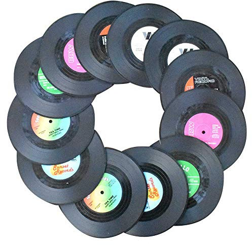 Awtlife 12 Stück Retro CD Schallplatten Vinyl Untersetzer Getränkebecher Matte für Hochzeit Zubehör