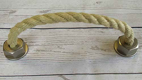LGM-Beschlag Möbelgriff Rope, Landhaus, Vintage, Seil, Kunststoff metallisiert - warmgrau, Schnur - beige, 229 mm x 50 mm x 37 mm, LA 192 mm, 51668