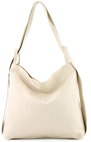 modamoda de T192 Damen Leder Rucksack Schultertasche 2in1 handmade in Italy, Farbe:Creme