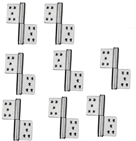 Set of 8 NUZAMAS Lift Off Door Hinges (4 Pairs), 304 Stainless Steel, 360 Degree Rotation Door Flag Hinge, Two Leaves Detachable Slip Joint Butt Hinges for Window Cupboard Cabinet Doors
