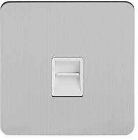 Soho Lighting Brushed Chrome Flat Plate 1 Gang Telephone Master Socket BT White Insert Screwless