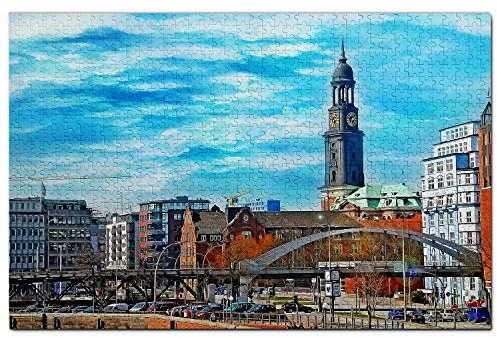 Deutschland St. Michael Kirche Hamburg Puzzle 1000 Teile Holzpuzzle Erwachsene Spielgrafik Reise Souvenir Holz