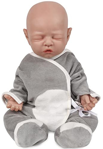 Vollence 46cm schlafende Ganzkörper Silikon Reborn Babypuppe Junge,VollSilikon Babypuppen, Nicht Vinyl Puppen, Augen geschlossen Realistische Reborn Baby Puppen, Newborn Baby Puppe