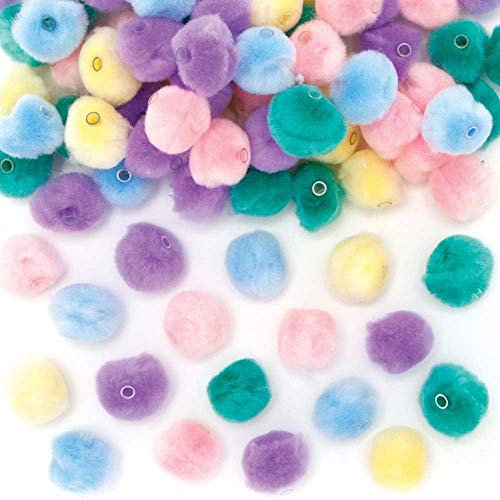 Baker Ross Perlen und Pompons zum Auffädeln, Pastellfarben, 100 Stück, Pompons-Bastelarbeiten für Kinder (AX897)
