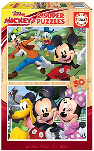 Educa - Mickey und Freunde, 2x50 Teile Puzzleset, Holzpuzzle für Kinder ab 4 Jahren, Disneypuzzle (18880)