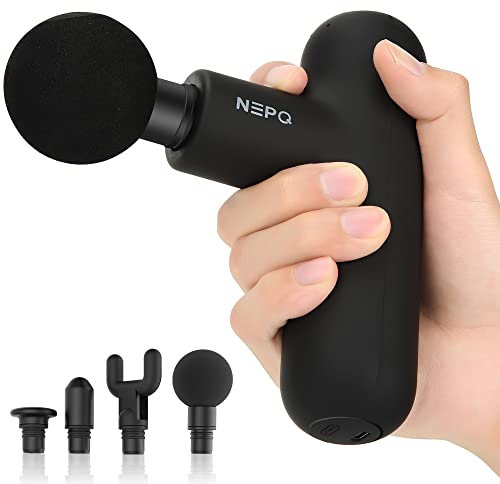 Mini Massage Gun, NEPQ Powerful Fascial Gun Portable Deep Tissue Percussion Muscle Back Head Massager for Pain Relief with 4 Massage Heads 4 Speed High-Intensity Vibration Rechargeable (Black)-Black