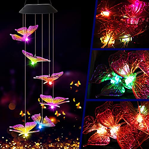Schmetterling Farbwechsel Solar LED Windspiel Lampen Bunt Windglocke LED Solarleuchte Wasserdicht Outdoor Deko Lampe Lichter Garten (Lila)