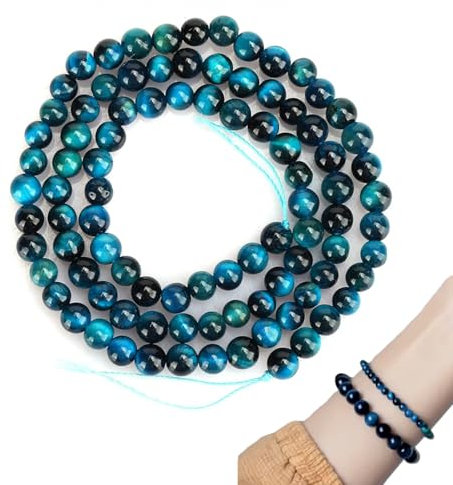 4mm/8MM Natürliche Tigerauge Blaue Edelstein Perlen, Blaue Tigerauge Perlen Rund Perlen Aquamarin Stein Edelsteinperlen für Schmuck Armbänder Halsketten DIY (8mm-48Stücke)