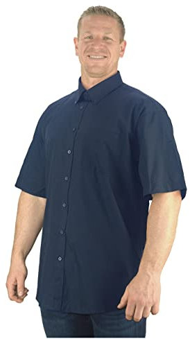 Espionage Big Mens Navy Blue Markham Short Sleeve Plain Shirt Casual Office Business Long for Sizes 2XL 3XL 4XL 5XL 6XL 7XL 8XL, Size : 3XL