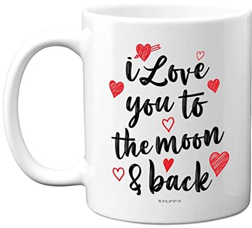 Stuff4 Cute Anniversary Mug Gifts for Him Her - I Love You to The Moon & Back Mug Romantic Valentines Day for Boyfriend Girlfriend Wife Husband Partner, 11oz Ceramic Dishwasher Safe Cup