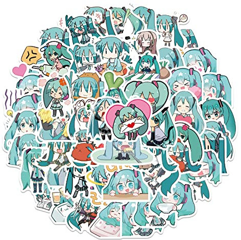 65 Stück Hatsune Miku Aufkleber Niedliche Vinyl Sticker für Wasserflaschen, Tumbler, Gepäck, Skateboard, Stoßstange, Sammelalbum, Becher, Aufkleber, Geschenk für Kinder, Teenager, Erwachsene